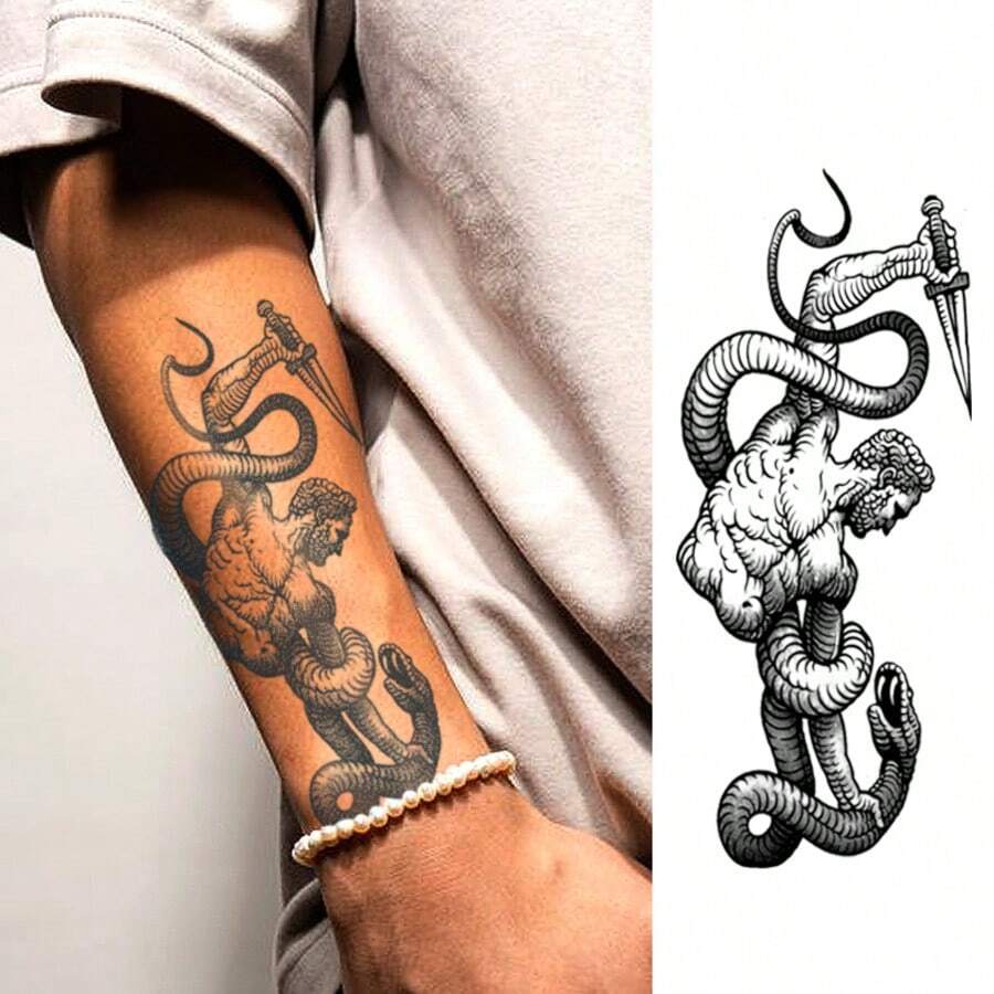 JKCODE TATTOO Herbal Temporary Tattoo Snake Warrior Sword Tough Guy Design,Large Size For Hands & Feet, Waterproof 15 Days