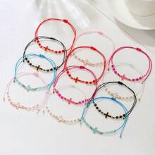 12 peças/Conjunto Pulseira Trançada com Contas de Cristal e Cruz de Metal da Moda