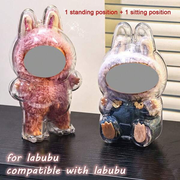1pc/2pcs Plastic Transparent Display Box, Compatible With Labubu Dolls And Keychains Protector, Transparent Plastic Hanging Blind Box Storage Bag For Storage, Display And Transportation