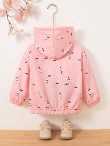 Young Girls ' Casual Floral Print Zip-Up Drop Shoulder Hooded Jacket, Thermal Lined, Autumn/Winter - Pink - View 2
