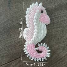 1pc Handmade Beaded Ocean Life Seahorse Fabric Patch, Heart Coconut Tree DIY Applique For Clothing - Multicolor - View 7