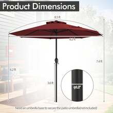 Outdoor Patio Umbrella Modern Table Umbrella W/8 Heavy Duty Ribs Sun-Proof - Burgundy - View 3