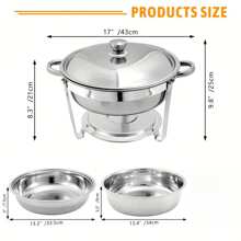 Ensemble de 4 plats à réchaud ronds en acier inoxydable de 5 pintes pour buffet - Comprend des plateaux pour aliments et eau, des chauffe-buffets et un service