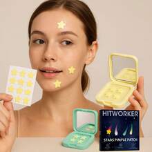 60片装 HITWORKER 星形水胶体贴片 - 温和无刺激，无酒精无香精，适合日夜痘痘贴，适合所有浅肤色，配有便携式镜片盒，面部痘痘贴