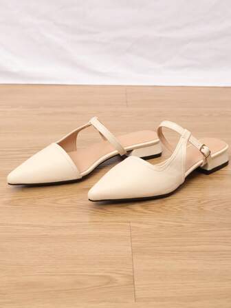 Élégantes chaussures de femmes à bout pointu beige à petit talon, design pratique à enfiler, talon épais polyvalent convenant aux occasions formelles, chaussures de soirée pour femmes