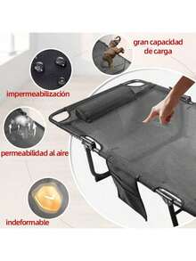 Cama plegable portátil para acampar(182 x 62 cm): catre ajustable multifuncional, apto para acampadas al aire libre y uso en interiores. Incluye antifaz y tapones para los oídos. - Negro - Ver 6