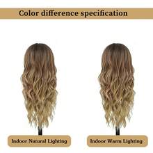 BigTrse Peluca larga ondulada de 26 pulgadas con efecto ombre dorado para mujeres, con raya al medio, rizada, de aspecto natural, hecha de fibra sintética resistente al calor, adecuada para uso diario y fiestas - Rubio degradado - Ver 7