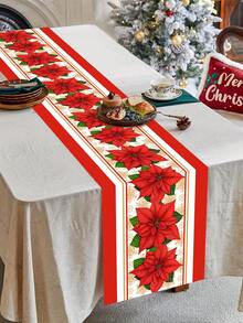 1 buc. Traversă de masă de Crăciun fericit cu modele mari de Poinsettia roșii, 35*180cm, husă de masă de Crăciun din poliester, decorațiuni de Crăciun pentru casă 2025, decor pentru masă de bucătărie, decorațiuni festive pentru masă, temă de iarnă, decor pentru petrecere de Crăciun, Anul Nou fericit 2026