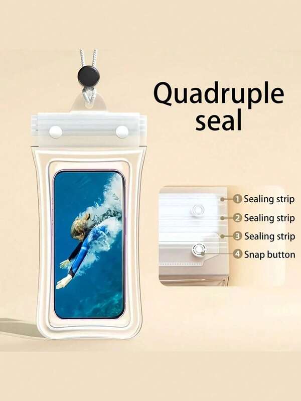 Custodia impermeabile per telefono con 4 scomparti, design 3D, adatta per custodie protettive spesse, borsa impermeabile in plastica trasparente per asciutto e bagnato con tracolla, per smartphone da 8,0 pollici, adatta per spiaggia, crociera e viaggio, elementi essenziali da viaggio | Design 3D | Custodia impermeabile per telefono