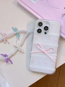 1 件优雅蕾丝蝴蝶结手机壳套装，配珍珠蝴蝶结挂绳，适用于 16/15/14/13 Pro Max