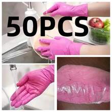 100 sztuk różowych i czarnych jednorazowych rękawiczek nitrylowych - bez lateksu i pudru, odpowiednie do kuchni, sprzątania, salonu paznokci, stylizacji włosów i narzędzi - dostępne rozmiary XS/S/M/L