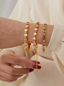 1pc Stainless Steel Sparkles Coffee Bean Design Bracelet, Minimalist Unique Pig Snout Cubic Zirconia Jewelry Accessory