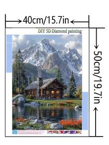 1 Stück DIY Diamant Malerei Landschaft mit fließendem Wasser und Cottage, Vollbohrung Heimdekoration 11,8*15,7 Zoll / 30*40 cm - Verschiedenfarbig - Übersicht 4