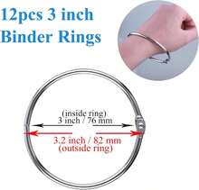 3 Inch (12 Pack) Loose Leaf Binder Rings For Flashcards, Index Cards, Extra Large Book & Paper Rings With Metal Nickel Plated Steel For Key Clip, Keychain, School, Home, Office, Silver - B - View 5