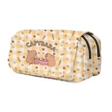 1 buc geantă de creion cu flip drăguță cu desene animate Capybara, geantă de creion cu imprimeu de desene animate de mare capacitate, potrivită pentru depozitarea pe desktop a studenților și utilizarea la birou, husă de creion, husă de creion, ghiozdan, rechizite școlare, înapoi la școală