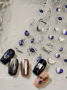 1片Y2K风格前卫银箔眼睛和爱心美甲贴纸 - 适合女性和女孩，适合Y2K甜美前卫美甲贴纸 - 紫色 - 查看 3