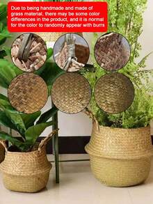 1 件手工编织海草花盆篮 - 可折叠花盆，适合室内/室外，波西米亚风格家居装饰。海草花盆篮、流苏海草篮、可折叠植物篮、海草花盆 - 彩色 - 查看 5