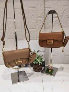 Asaloog WOMEN'S BAG CROSSOVER STRAP AND HAND STRAP CHAIN WITH KEY RING COIN PURSE DC-833 - 駝色 - 查看 5