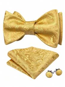 伴郎 3 件套（蝴蝶结 + 口袋巾 + 袖扣）- 圣诞复古佩斯利婚礼配饰套装，纹理胸花套装，新郎防皱礼物 - LDLH2125 - 查看 2
