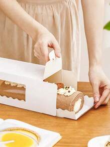 5/10 piezas Caja de embalaje para rollo de pastel con ventana transparente. Caja de regalo adecuada para rollos suizos, pasteles, cajas de mousse, rollos de toalla, pastelerías, adecuada para bodas, cumpleaños, Navidad, Halloween, cajas de regalo para fiestas, cajas de regalo, suministros de repostería