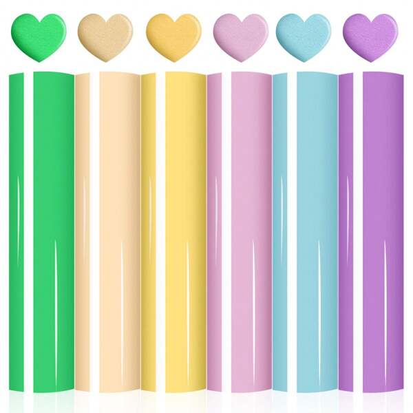 6 Bögen 3D Puff Vinyl Wärmeübertragungsdrucke, einfarbige Puff Bonbon Farbe HTV Vinyl für DIY T-Shirts, Kleidung, Taschen, Hüte, 30,5 cm x 25,4 cm