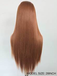 13x4 蕾丝前部合成假发，24 英寸，锈棕色，耐热纤维，自由式，适合日常佩戴和万圣节 - 鏽棕色 - 查看 8