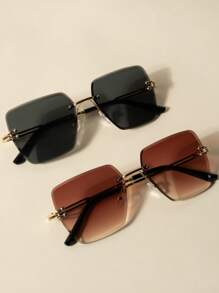 1pc/3pcs Square Frameless Photoshoot Beveled Edged Fashion Glasses