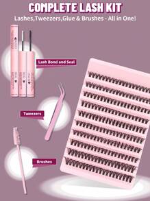 200 Peças Conjunto de Extensão de Cílios Falsos Tipo C com Adesivo de Extensão de Cílios, Pinça para Cílios, Escova para Cílios, Ferramentas para Cílios Falsos 10-16mm Comprimento Misto, Kit de Clusters de Cílios DIY para Cosplay, Animação e Maquiagem Diária