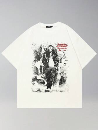 Tiny Spark Men's Casual Slogan & Figure Print Round Neck Short Sleeve T-Shirt, Summer