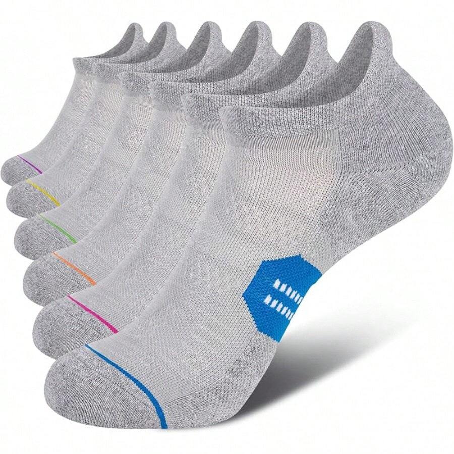 6 Pack Women's Ankle Running Socks Cushioned Low Cut Tab Athletic Socks Popular Comfortable - 灰色混合 - 查看 1