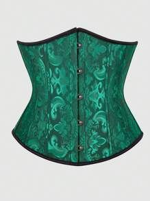 Vintage Jacquard Lace-Up Back Fishbone Corset Bustier Top, Fashionable Outerwear Waist Cincher Bodysuit, New Year Party, Valentine's Day, Holiday Tops, St. Patrick's Day Outfit, Halloween Costume