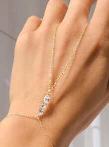1 Stück minimalistischer goldener Metallketten-Fingerring-Armreif, dekoriert mit Strass, modische Strandaccessoires für Frauen
