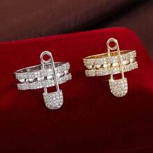 1pc Elegant Brooch Style Wide Band Ring Design With Artificial Zirconia Stones For Women - Multicolor - View 7