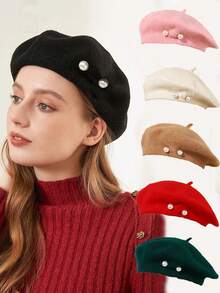 1 件女士贝雷帽，南瓜帽，韩版时尚，休闲，保暖羊毛，秋冬