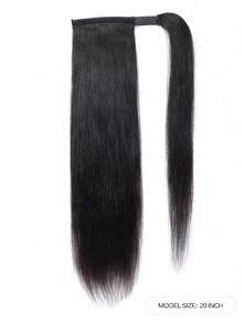 QVR QUEEN VIRGIN REMY QVR Human Hair Ponytail Hair Extensions Long Drawstring Straight Hairpieces Natural Look Natural Black Remy Human Hair Clip In Ponytail For Women - Natural Black - View 3