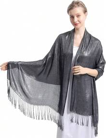 Sparkly Metallic Shawls And Wraps,Women's Glitter Pashmina Shawl Scarf Forformal Evening Party Dresses - F-黑銀色 - 查看 1