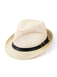 1pc Solid Color Bohemian Style Teardrop Straw Hat, Unisex Jazz Cap, Versatile For Commute & All Seasons
