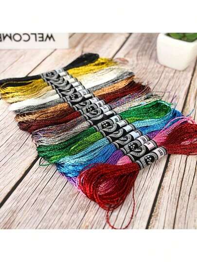 19-Color Metallic Embroidery Thread Set, 166 Yards Per Color, Shiny Polyester Threads Suitable For Cross Stitch, Friendship Bracelets And DIY Crafts - 19 Color Set