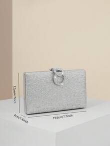 1 pezzo Borsa elegante da sera da donna con chiusura in metallo rotonda impreziosita da strass e diamanti, Borsetta compatta di forma quadrata con paillettes, adatta per cocktail festa, matrimoni e balli