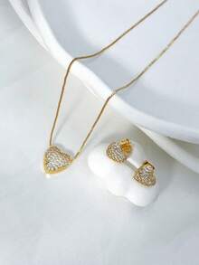 KIT Necklace + Heart Earring In Zirconia For Women, Delicate In 925 SILVER, 18K GOLD - Gold - View 4