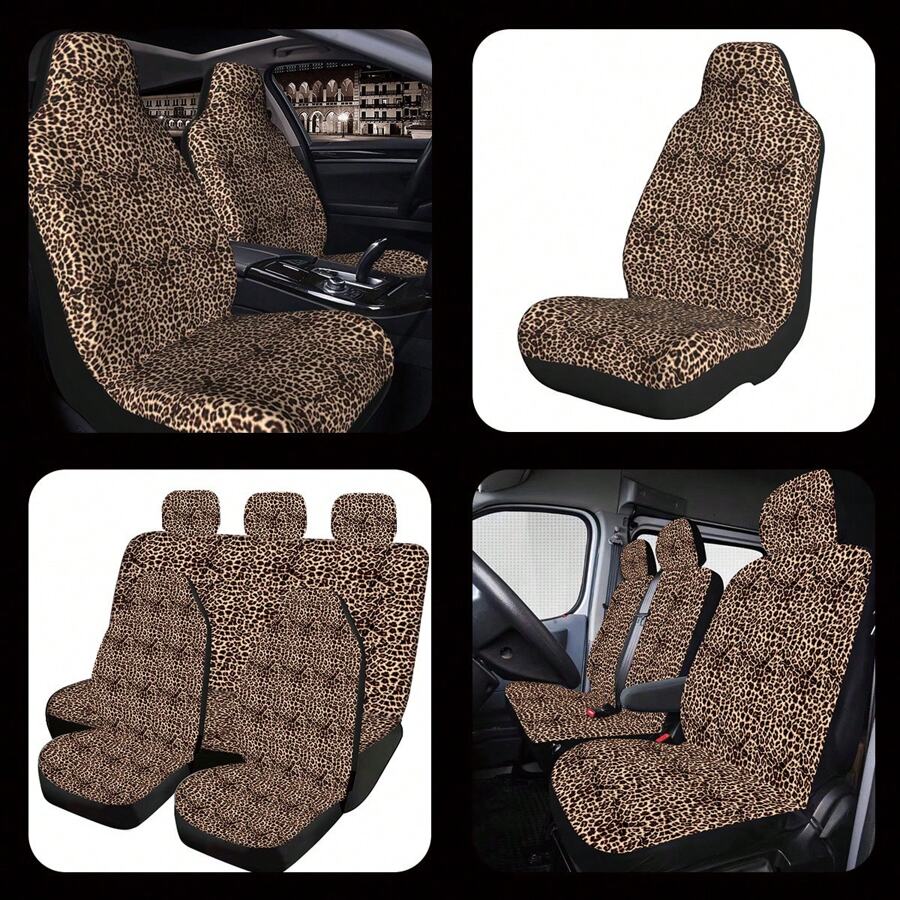 Fundas de asiento de coche con estampado de leopardo de cobertura total, ajustable para sedán, SUV y camioneta, protector de cojín, opciones disponibles de individual/doble/3 asientos/5 asientos, tela duradera para todo tipo de clima