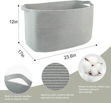 Extra Large Rectangle Storage Basket, 23.6" X 17" X 12" Gray Blanket Basket Storage For Living Room, Large Soft Woven Cotton Rope Basket, Kids Toy Baskets Organizer Bins, Wicker Basket - 彩色 - 查看 2