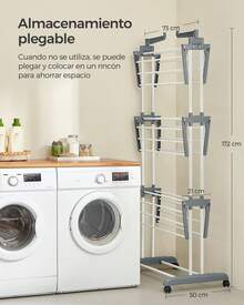 SONGMICS Escombro para Secar Ropa de 4 Pisos, Escombro Plegable para Secar Ropa, 173 cm de Alto, en Acero Inoxidable, Caballos para Ropa Portátiles, Secadero para Ropa, Uso Indoor y Outdoor, Blanco - Blanco - Ver 5