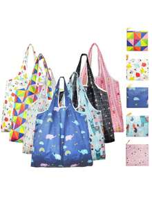 Bolsas de compras plegables, bolsas reutilizables para compras, bolsas compactas para uso periódico, reciclaje, bolsas de compras (animales) - Multicolor - Ver 1