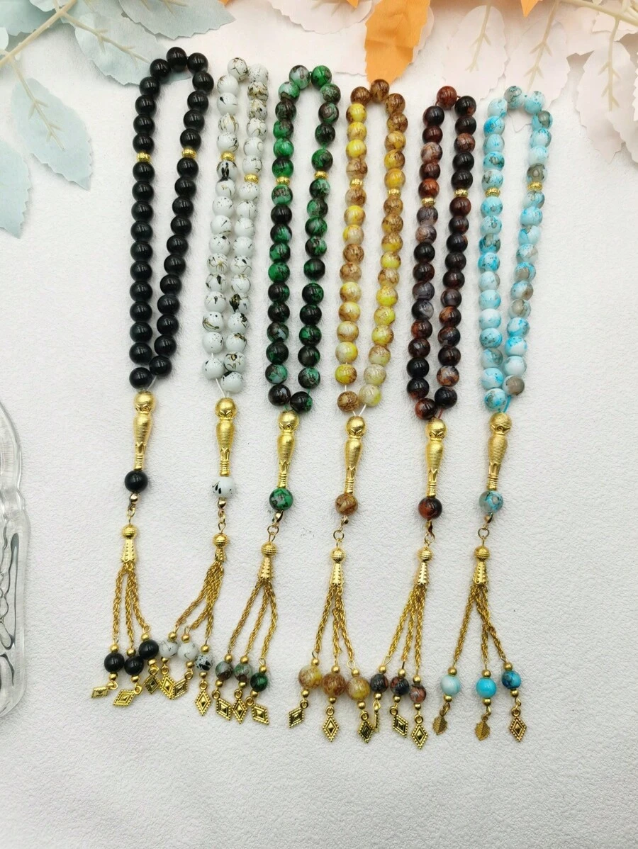 1 件 33 件 10 毫米大串珠金流苏玻璃念珠手链，串珠饰品，圣诞节、新年、情人节节日礼物