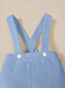 2pcs Baby Boys Solid Long Sleeve POLO Collar Romper With Bow Tie & Overall Style Pants Set, Comfy & Casual Yet Adorable - Blue - View 7