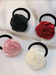 5pcs It's Back-To-School Season! Simple Satin Elegant Rose Hair Tie High Bouncy Hair Tie