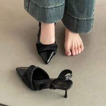 Zapatos sencillos, sandalias de tacón de aguja cerradas y puntiagudas, tacones altos de boca baja - Negro - Ver 2