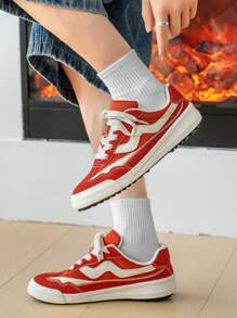 Men's Casual Canvas Sneakers, Retro Vintage Style With Color Blocking, Low-Top Lace-Up Fashion Leisure Shoes For Spring Summer, Suitable For Daily Wear