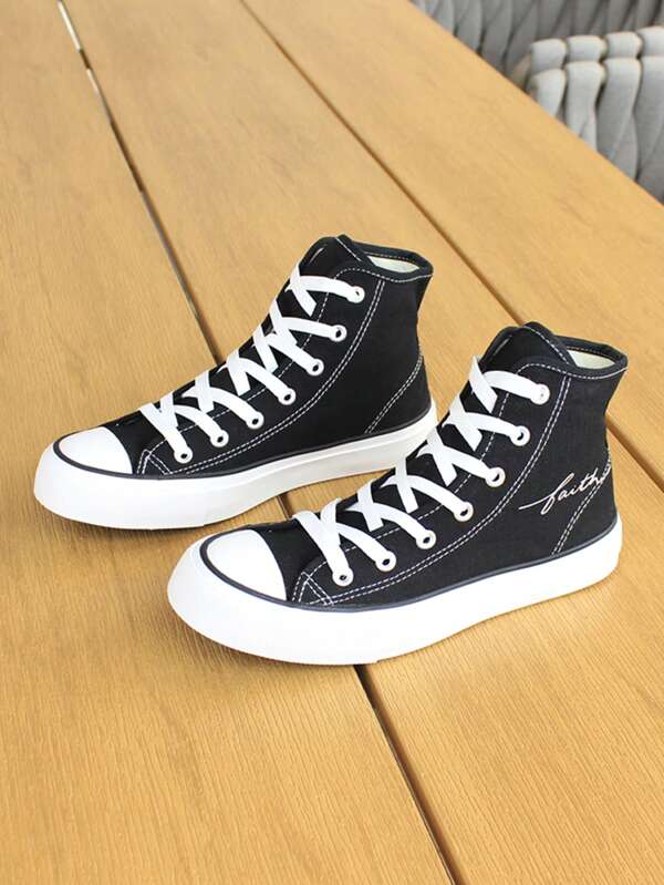 Black Canvas Shoes, Women/Men's High Top Casual Sneakers, Spring/Autumn Korean Style Lace-Up Classic Mid-Top Vulcanized Shoes, Fashionable Leisure Sport Skate Shoes